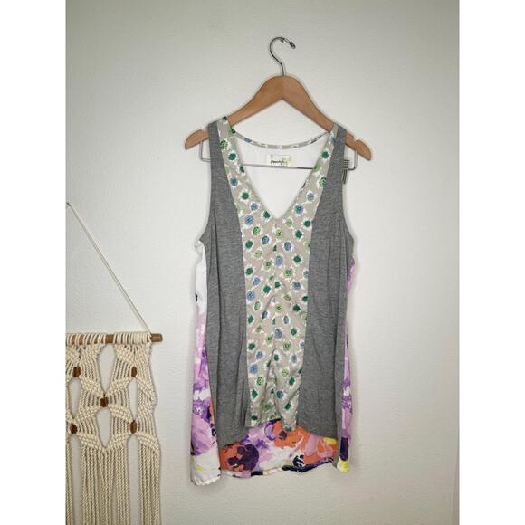 Anthro Porridge Tank Top Sz Med Grey Mixed Print Sleeveless Floral Boho Chic - Picture 1 of 3